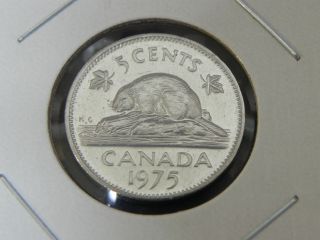 1975 Bu Pl Unc Canadian Canada Beaver Elizabeth Ii Nickel Five 5 Cent photo