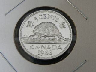 1983 Bu Pl Unc Canadian Canada Beaver Elizabeth Ii Nickel Five 5 Cent photo