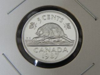 1987 Bu Pl Unc Canadian Canada Beaver Elizabeth Ii Nickel Five 5 Cent photo