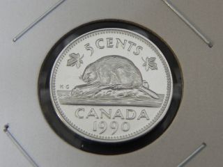 1990 Bu Pl Unc Canadian Canada Beaver Elizabeth Ii Nickel Five 5 Cent photo