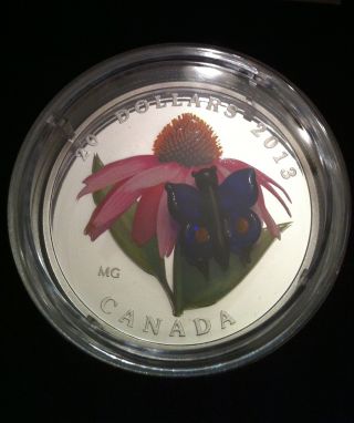 2013 Canada Glass Butterfly Cone Flower Coin $20 9999 Silver Coin &case & photo