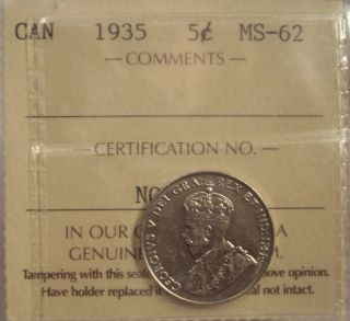 Canada George V 1935 Five Cents - Iccs Ms - 62 photo