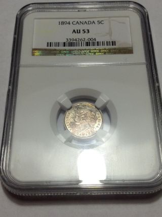 1894 Canada Silver 5 (five) Cents Km 2 Ngc Au 53 Better Date photo