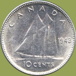 1943 Canada Silver 10 Cent Coin (2.  33 Grams.  800 Silver) No Tax photo