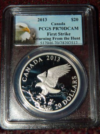 2013 Canada Bald Eagle Returning From The Hunt Proof Silver Coin Pcgs Pr70 Dcam photo