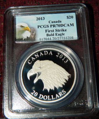 2013 Canada Bald Eagle Portrait Of Power 1 Oz Proof Silver Coin - Pcgs Pr70 Dcam photo
