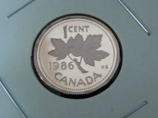 1986 Proof Unc Canadian Canada Maple Leaf Penny One 1 Cent photo
