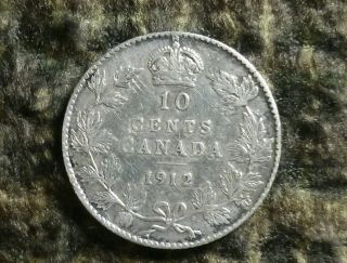 1912 Canada 10 Cents Sharp Detail Silver Coin photo
