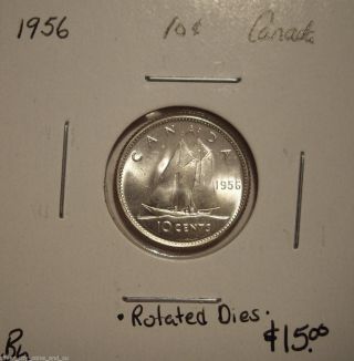 Canada Elizabeth Ii 1956 Rotated Dies Silver Ten Cents - Bu photo