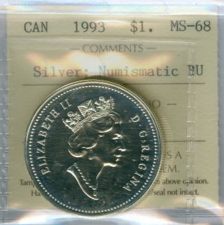 1993 Canada Silver Dollar Solo Finest Graded Bu State Unique. photo
