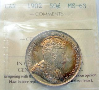 1902 Fifty Cents Iccs Ms - 63 Rare Stunningly Toned Bu 1st Edward Vii Half Dollar photo