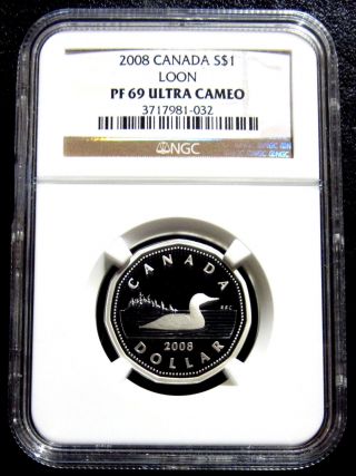 2008 Canada Silver Proof Loonie $1 Ngc Pf69 Ucam photo