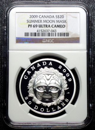 2009 Canada Silver Proof Summer Moon Mask $20 Ngc Pf69 Ucam photo