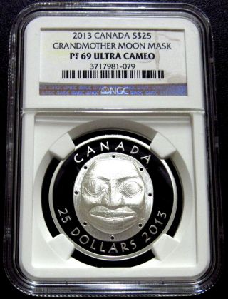 2013 Canada Grandmother Moon Mask Silver $25 Ngc Pf69 Ucam - Mintage 6,  000 photo