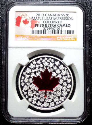 2013 Canada Silver 1 Oz Maple Leaf Impression $20 Ngc Pf70 Ucam photo