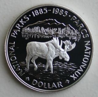 1985 Canada Proof Silver Dollar National Parks With Moose Canadian Coin Only photo