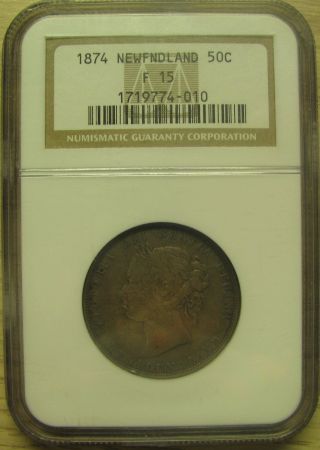 1874 Ngc F15 50 Cents Newfoundland Nfld Nf Fifty photo