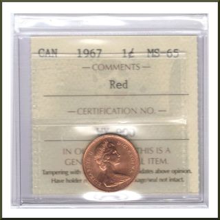 Canada 1967 Iccs Graded 1 Cent Ms - 65 Red photo