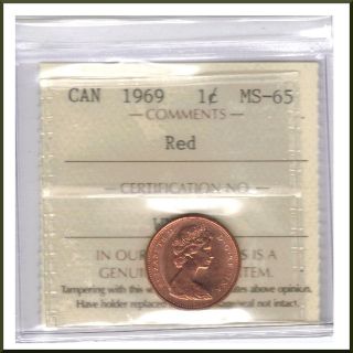 Canada 1969 Iccs Graded 1 Cent Ms - 65 Red photo
