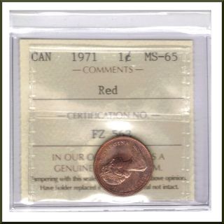 Canada 1971 Iccs Graded 1 Cent Ms - 65 Red photo