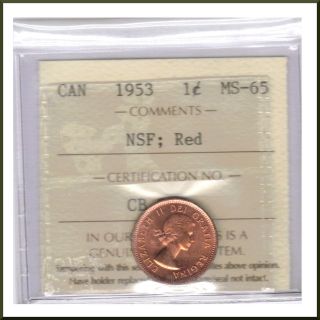 Canada 1953 Nsf Iccs Graded 1 Cent Ms - 65 Red photo
