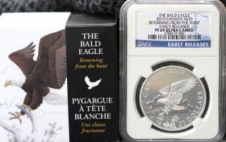 2013 Canada Ngc Pf69 - Early Releases $20 Silver Bald Eagle Returning From Hunt photo
