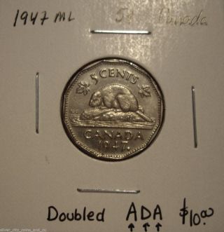 Canada George Vi 1947 Ml Doubled Ada Five Cents photo
