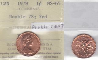 1978 Iccs Ms65 1 Cent Double 78 (& Cent) Red Canada One Penny photo