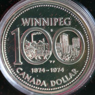 1974 Canadian Specimen Silver Dollar Coin Winnipeg Canada Rcm $1 Commemorative photo