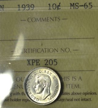 1939 Ten Cent (10¢) Iccs Ms - 65 Luster & Very Shinny - A Gem photo