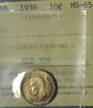 1939 Ten Cent (10¢) Iccs Ms - 65 Pq Golden Toning & Luster - A Gem photo