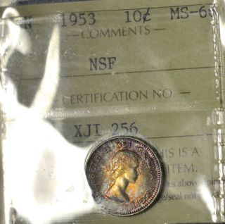 1953 Nsf Ten Cent (10¢) Iccs Ms - 66 Pq Top 10 Purple/gold Toning - Wow photo