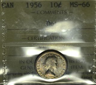 1956 Dot Ten Cent (10¢) Iccs Ms - 66 Pq+ Top 2 Toning & Luster - Wow photo