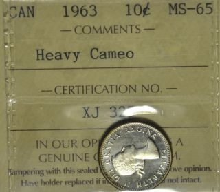 1963 Ten Cent (10¢) Iccs Ms - 65+ Heavy Cameo Luster - Gold Rim Toning photo