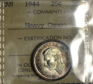 1944 Canada (25¢) Iccs Ms - 65 Pq Rare Heavy Cameo - Pink Toning photo