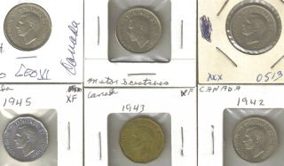2 1937,  1940,  1942,  1943,  1945 Canada 5 Cents - Very Fine To Extra Fine photo
