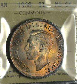 1938 Dollar ($1) Iccs Ms - 64 Pq+ Golden Toning & Luster Wow photo