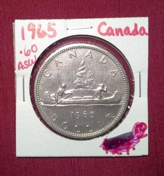 Au 1965 Canadian Loonie Silver Dollar Coin.  60 Asw photo