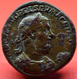 Macrinus,  Very Rare Sestertius,  Fides Militvm.  Portrait Ad 217.  Rare photo