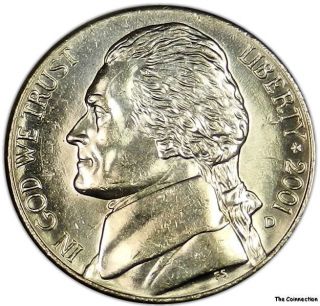 2001 D Ms Unc Jefferson Nickel 5c Us Coin - Lustrous D46 photo