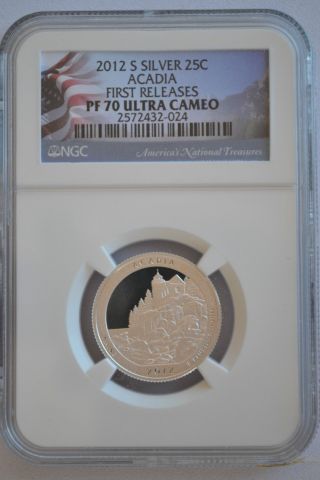 2012 - S Silver Acadia,  Me Quarter Ngc Pf70 Ultra Cameo 