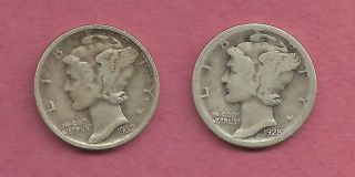 1928s & 1938s Mercury Dimes On 2 photo