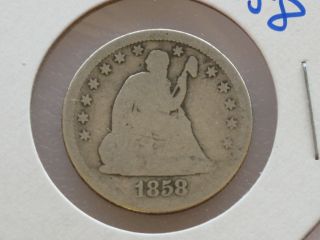 1858 - P Seated Liberty Quarter 90% Silver U.  S.  Coin C8730 photo