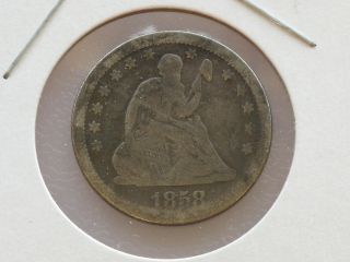1858 - P Seated Liberty Quarter 90% Silver U.  S.  Coin C8732 photo