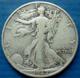 Great 1942 - D Liberty Walking Half Dollar Silver Coin Us E12 photo