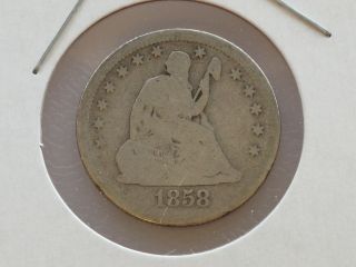 1858 - P Seated Liberty Quarter 90% Silver U.  S.  Coin C8733 photo