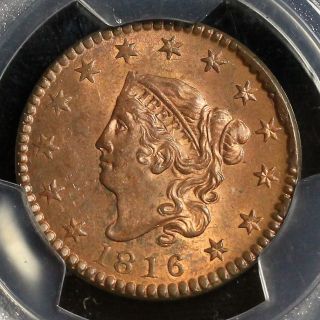 1816 N - 2 Pcgs Ms63rb Cac Coronet Head Large Cent Coin 1c Ex; Ralls photo