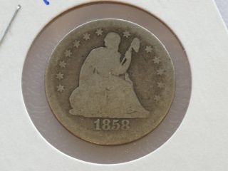 1858 - P Seated Liberty Quarter 90% Silver U.  S.  Coin C8734 photo