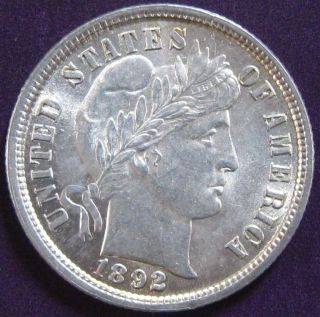 Flashy 1892 Barber Silver Dime Gem Bu 1st Year Of Issue A Must Have Ta1 photo