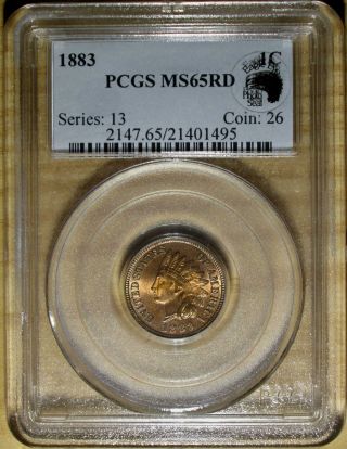 1883 Indian Head Cent Pcgs Ms 65 Rd.  Eagle Eye Photo Seal.  Lustrous Red Gem photo
